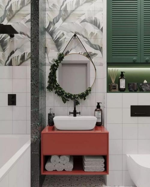 Стильный санузел.  Хорошее сочетание цвета, материалов и фактур.