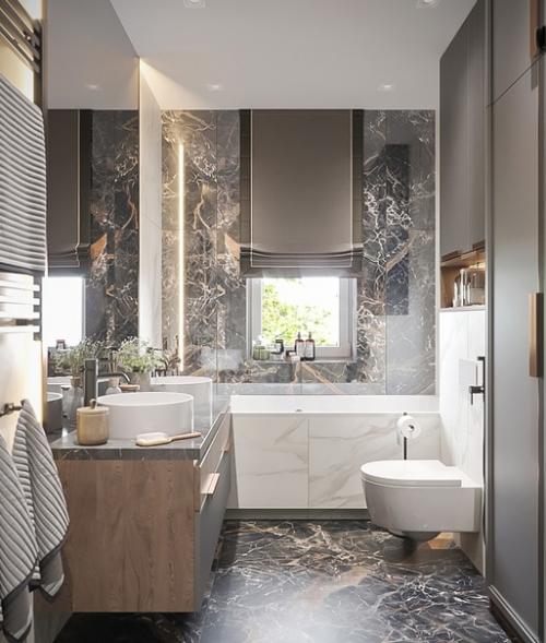 Стильная современная ванна в загородном доме. 01