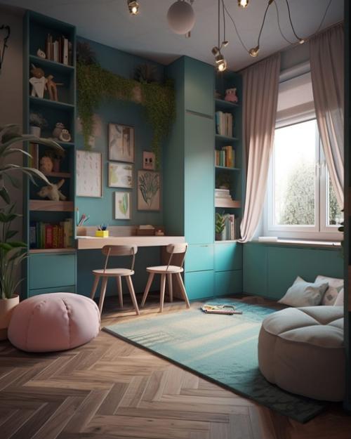 Детская комната, выполненная в синем цветовом решении и оформленная в стиле Vray, удивит вас своей красотой и уютом. 04