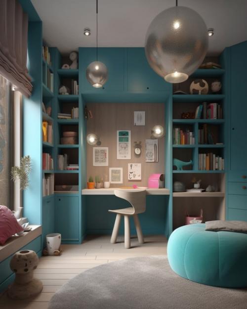 Детская комната, выполненная в синем цветовом решении и оформленная в стиле Vray, удивит вас своей красотой и уютом. 03
