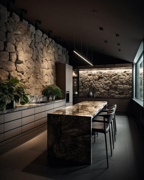 Камень - это не только прочный и износостойкий материал, но и элегантный элемент дизайна интерьера кухни. 01
