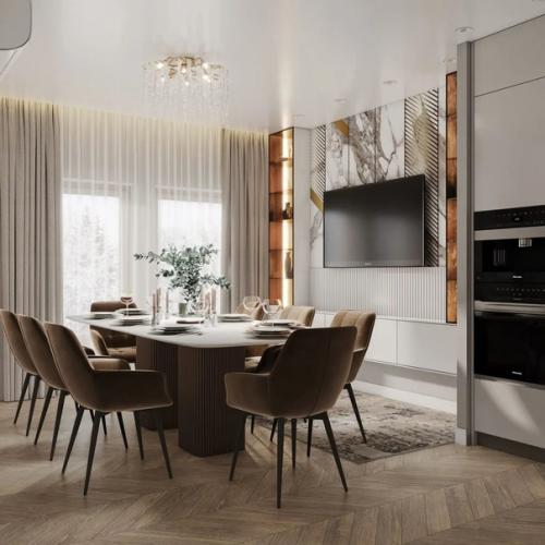 Дизайн кухни - гостиной в трехкомнатной квартире. 01