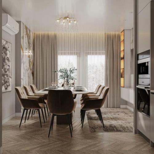 Дизайн кухни - гостиной в трехкомнатной квартире. 06