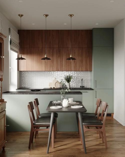 Невероятно нежная и легкая кухня - гостиная с природной атмосферой. 02