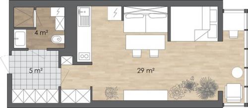 Проект квартиры - студии площадью 38 м 2. 08