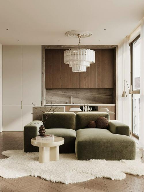 В основе интерьера лежит современный стиль, который дизайнер мягко дополнил классическими и винтажными акцентами.  