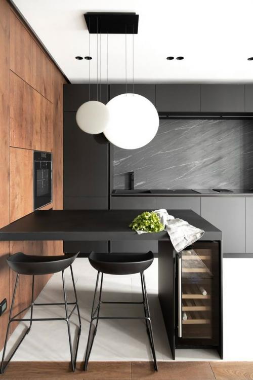 Современная квартира в тёмных тонах выглядит выразительно, стильно и уверенно. 02