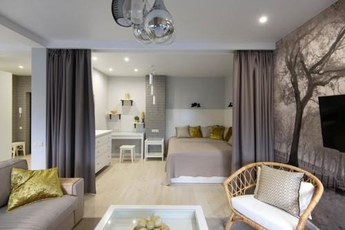 Отлично продуманная квартира - студия площадью 45 м 2 для молодой пары. 05