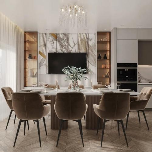 Дизайн кухни - гостиной в трехкомнатной квартире. 07