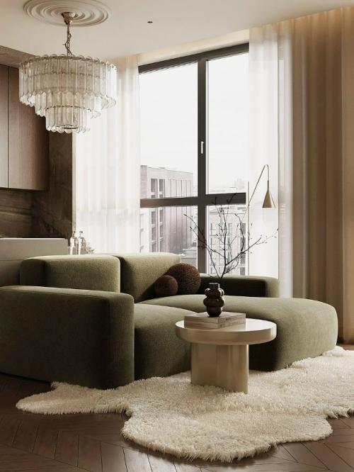 В основе интерьера лежит современный стиль, который дизайнер мягко дополнил классическими и винтажными акцентами. 01