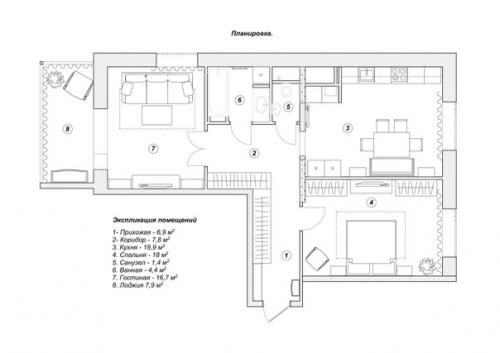 Красивый интерьер двушки, который долго будет актуальным. 09