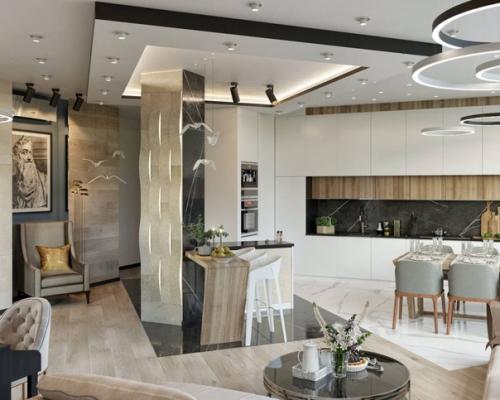 Кухня - гостиная в современном стиле. 04