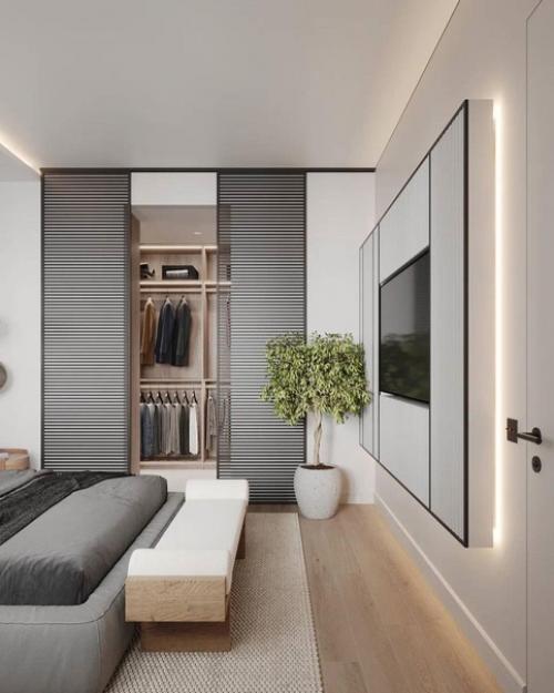 Интерьер спальни с гардеробом. 05