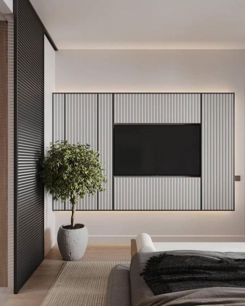 Интерьер спальни с гардеробом. 01