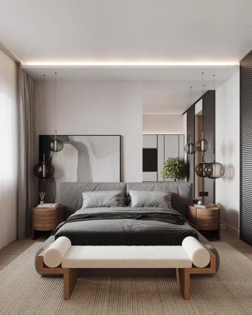 Интерьер спальни с гардеробом.