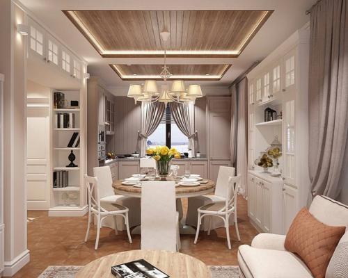 Кухня - гостиная в уютном коттедже. 01