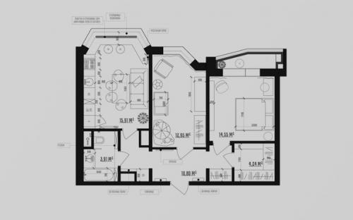 Двухкомнатная квартира, площадью - 63 кв. 09
