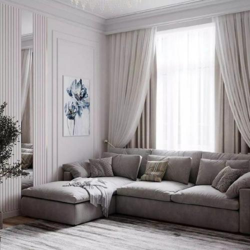 Вот такая изысканная, светлая и позитивная кухня - гостиная. 01