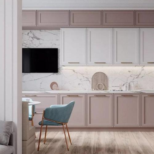 Вот такая изысканная, светлая и позитивная кухня - гостиная. 05