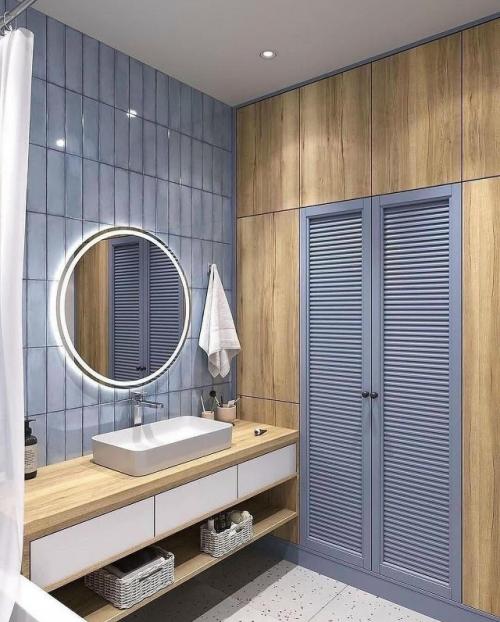 Современная ванная комната, выполненная в спокойной и уютной цветовой гамме, сочетает в себе функциональность и продуманный дизайн. 08