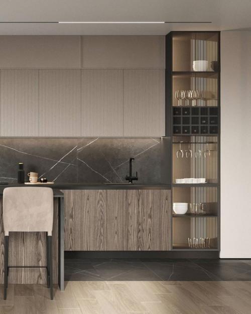 Очень уютная кухня - гостиная с камином. 01