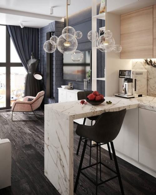 Интерьер студии в классическом сочетании черного и белого, площадью - 25 кв. 03