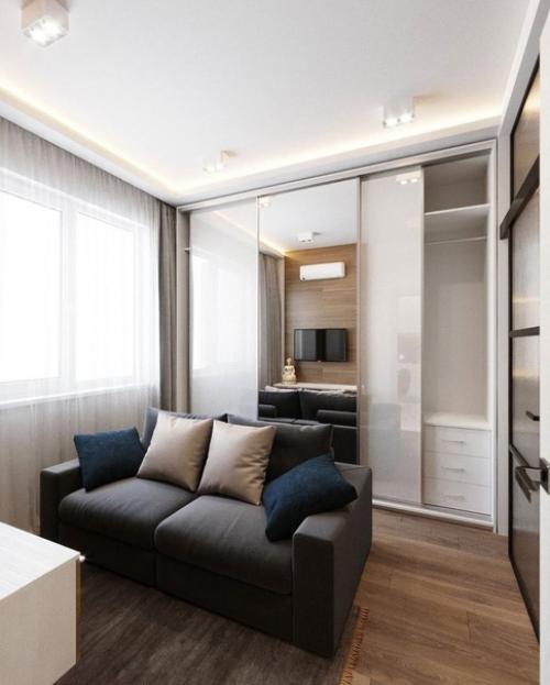 Однокомнатная квартира в миксе светлых оттенков и дерева. 09