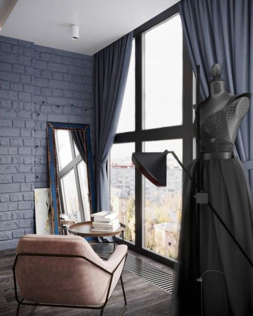 Интерьер студии в классическом сочетании черного и белого, площадью - 25 кв. 04