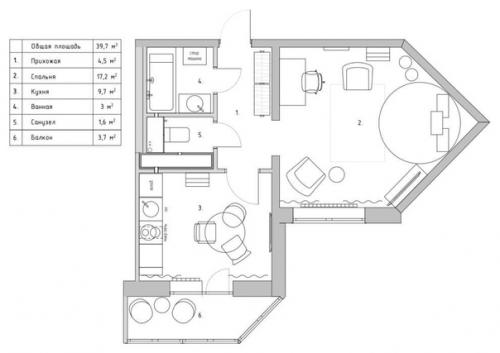 Однокомнатная квартира, площадью - 39, 7 кв. 08