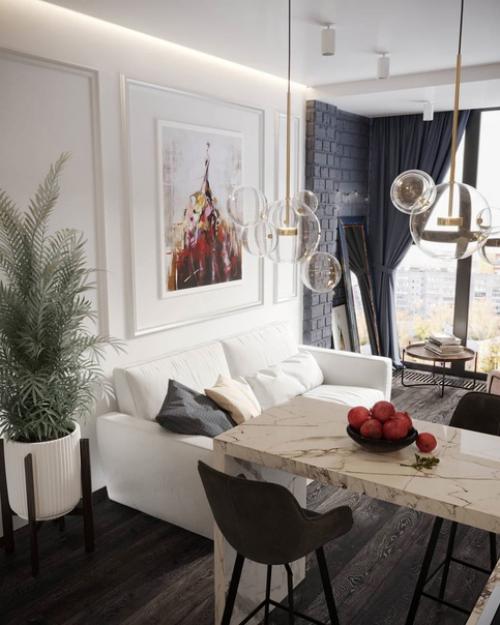 Интерьер студии в классическом сочетании черного и белого, площадью - 25 кв. 02