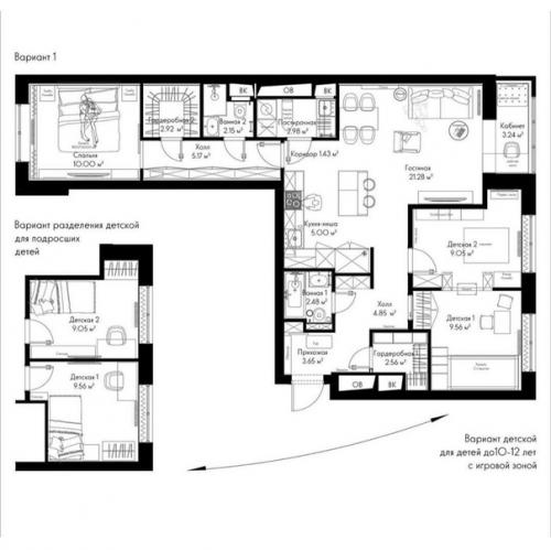 Трёхкомнатная квартира, площадью - 89, 7 кв. 09