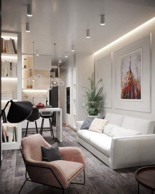 Интерьер студии в классическом сочетании черного и белого, площадью - 25 кв. 01