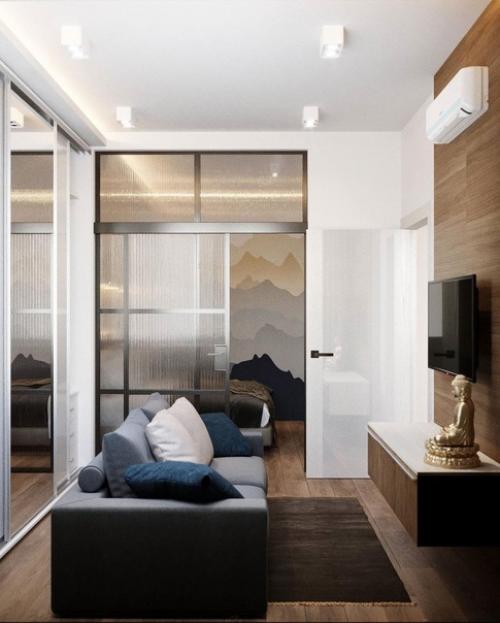 Однокомнатная квартира в миксе светлых оттенков и дерева. 08