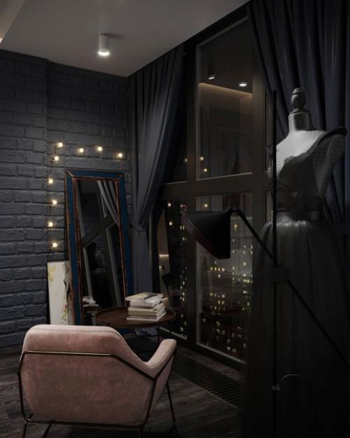 Интерьер студии в классическом сочетании черного и белого, площадью - 25 кв. 05