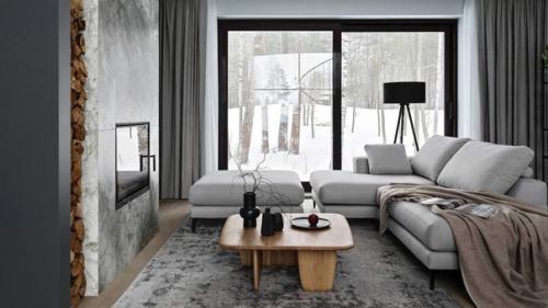 Обволакивающий интерьер загородного дома с акцентной винтовой лестницей. 04