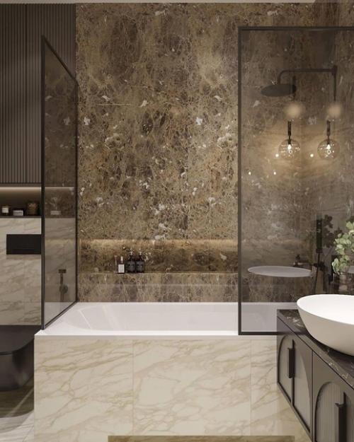 Ванная комната с темной цветовой гаммой в современном стиле. 02