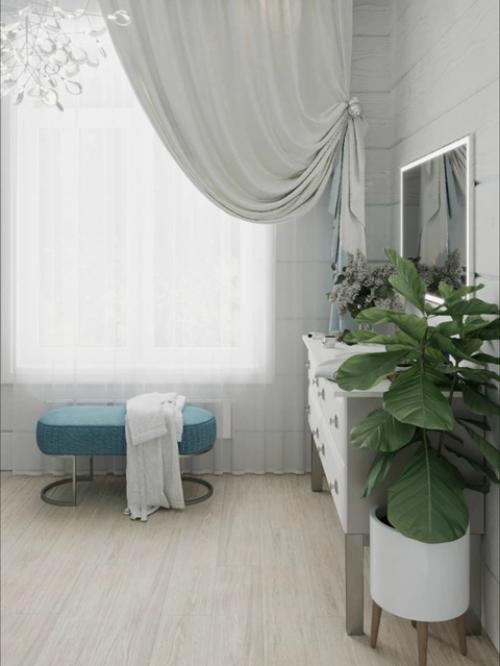 Лёгкость, естественность и деликатная эстетика - всё это соединилось в этом уютном проекте душевой. 01