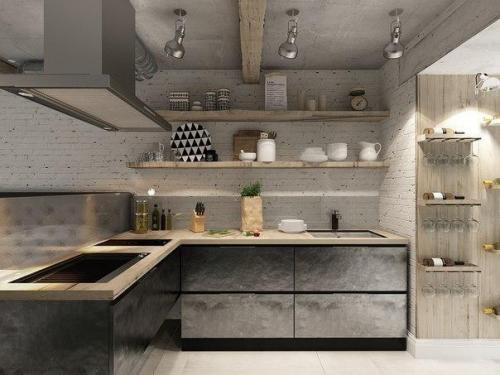 Интеpьер кваpтиры с откpытыми киpпичными стeнами (55 кв. 03