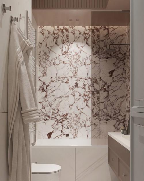 Нежный светлый интерьер ванной комнаты - пространство, где начинается день и где приятно завершать его в тишине и покое. 07