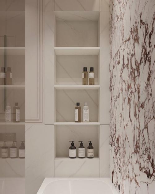 Нежный светлый интерьер ванной комнаты - пространство, где начинается день и где приятно завершать его в тишине и покое. 06