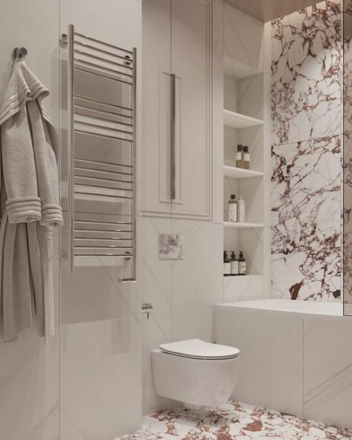 Нежный светлый интерьер ванной комнаты - пространство, где начинается день и где приятно завершать его в тишине и покое. 02