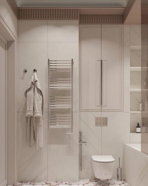 Нежный светлый интерьер ванной комнаты - пространство, где начинается день и где приятно завершать его в тишине и покое. 04