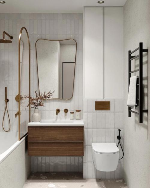 Проект этой ванной комнаты - настоящий пример баланса текстур и оттенков. 05