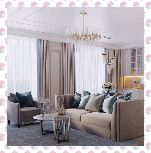 Нежная кухня - гостиная, площадью - 35 кв. 01