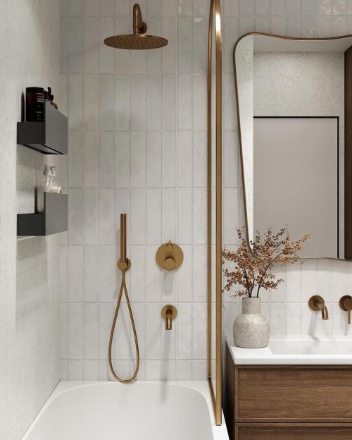 Проект этой ванной комнаты - настоящий пример баланса текстур и оттенков. 02