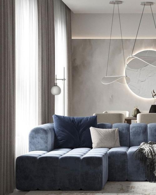 Интерьер гостиной с синим акцентом. 04