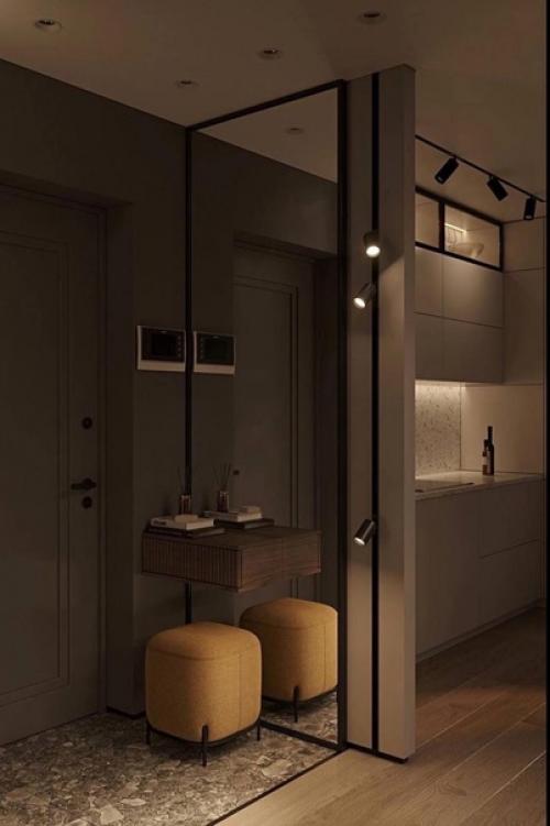 Интерьер прихожей. Выполнен в приятном серо-коричневом оттенке. 02