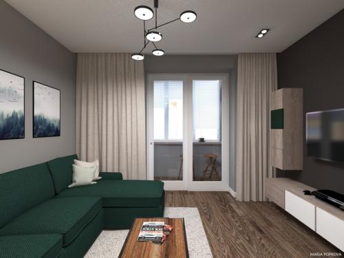 Гостиная с лоджией в квартире для холостяка. 01