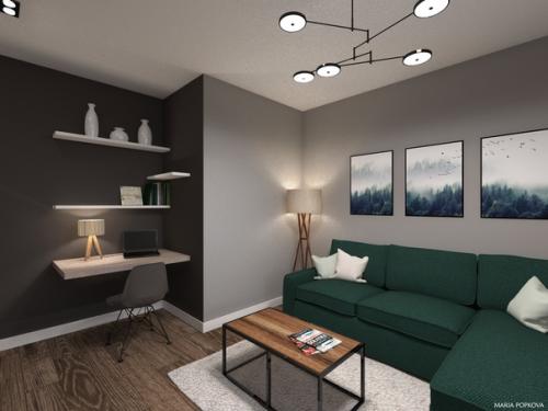 Гостиная с лоджией в квартире для холостяка. 03