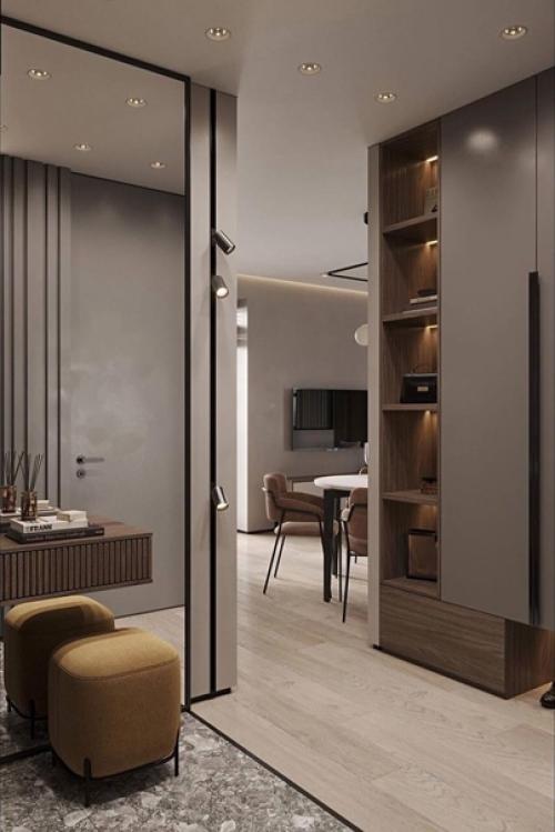 Интерьер прихожей. Выполнен в приятном серо-коричневом оттенке. 03